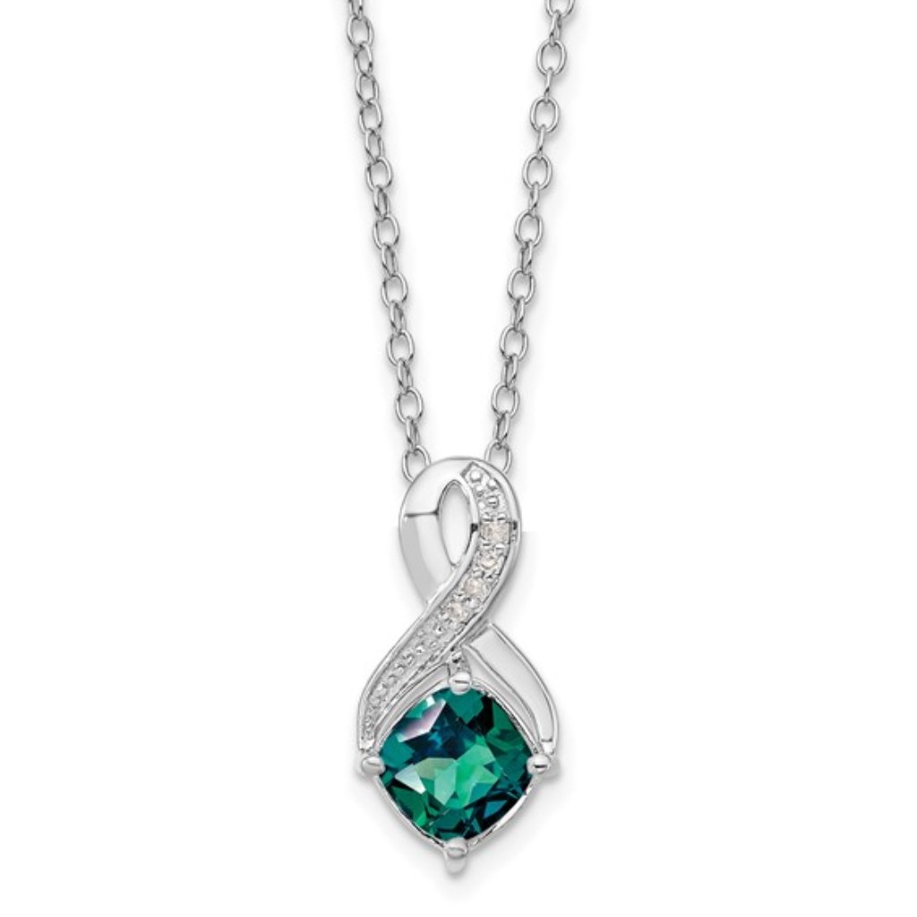 925 Sterling Silver Alexandrite And Diamond Pendant Necklace June Birthstone